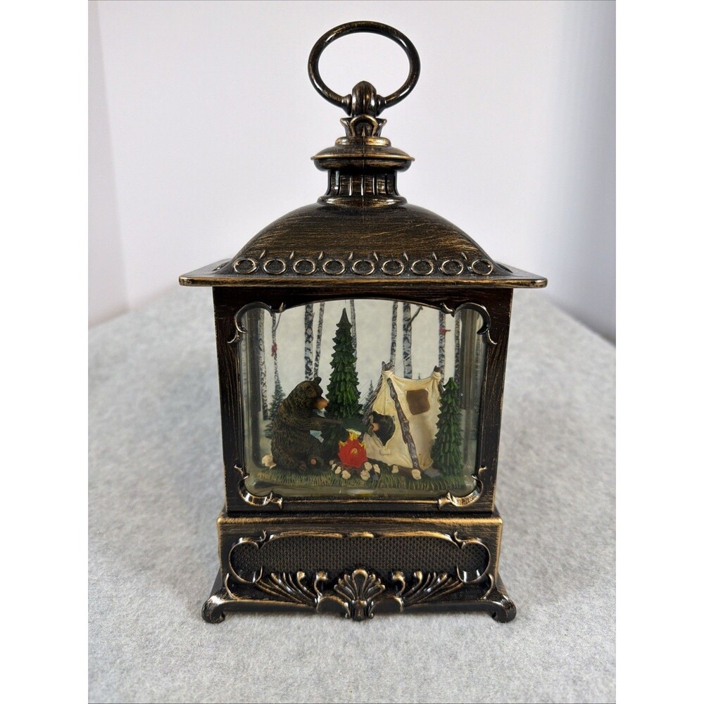 Melrose Lighted Bear Camping Lantern Snow Globe 10”